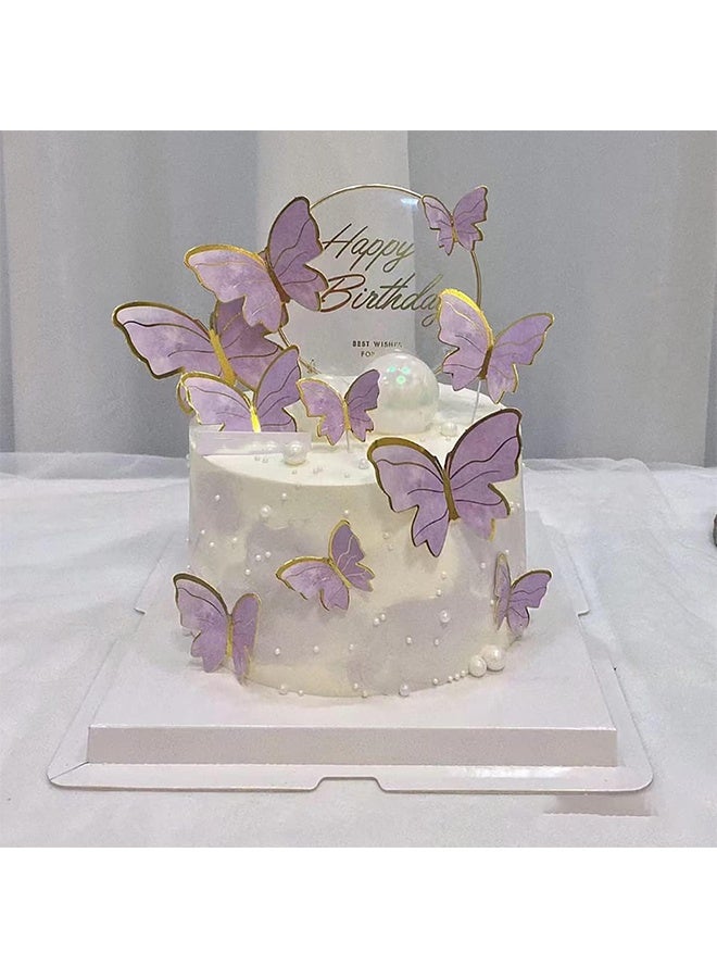 GIFT 11 Pcs Purple Butterfly Cake Toppers Decorations, Mounted Cupcake Decorations, Happy Birthday Metallic Gold Decorations, Butterfly Party Supplies for Decorating Girls Birthdays - Image 3